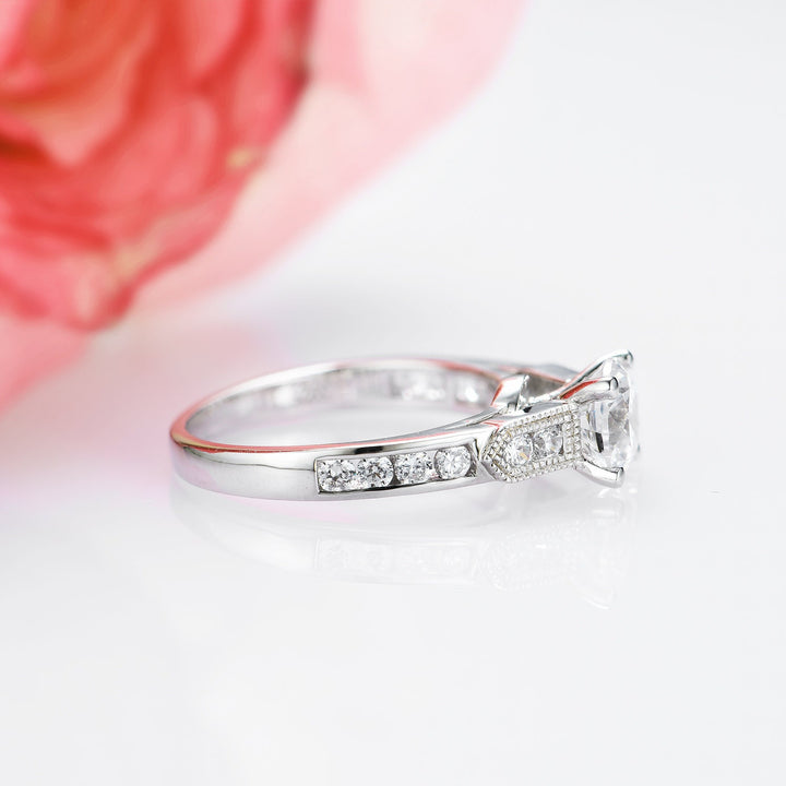 Round Cut Moissanite Engagement Ring- 14K White Gold Ring