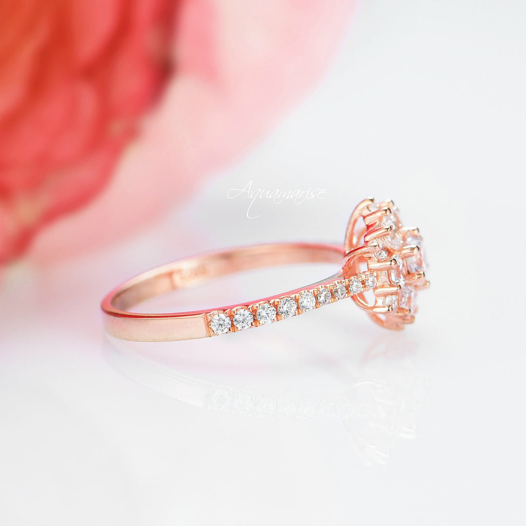 Snowflake Engagement ring- 14K Solid Rose Gold