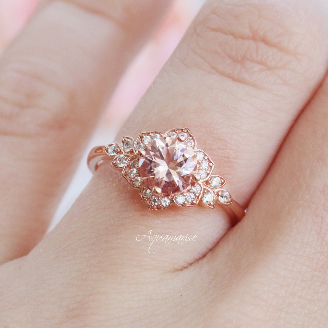 Jasmine Morganite Engagement Ring- 14K Solid Rose Gold