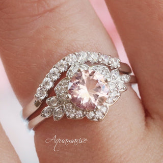 Jasmine Morganite Bridal Ring Set in 14K White Gold