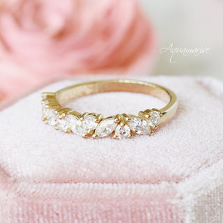 Willow Marquise Natural Diamond or Moissanite Wedding Band in 10K/14K/18K Solid Yellow Gold