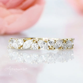 Willow Marquise Natural Diamond or Moissanite Wedding Band in 10K/14K/18K Solid Yellow Gold