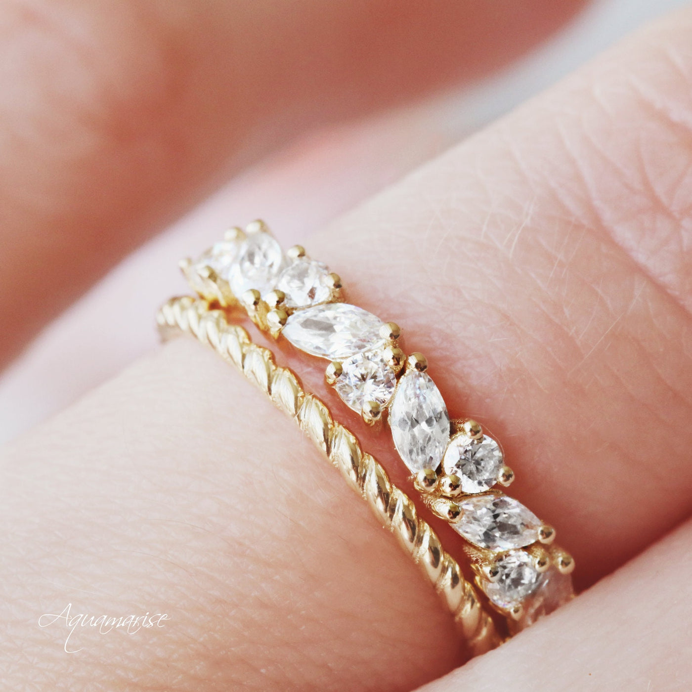 Willow Moissanite or Diamond Ring Set- 14K White Gold