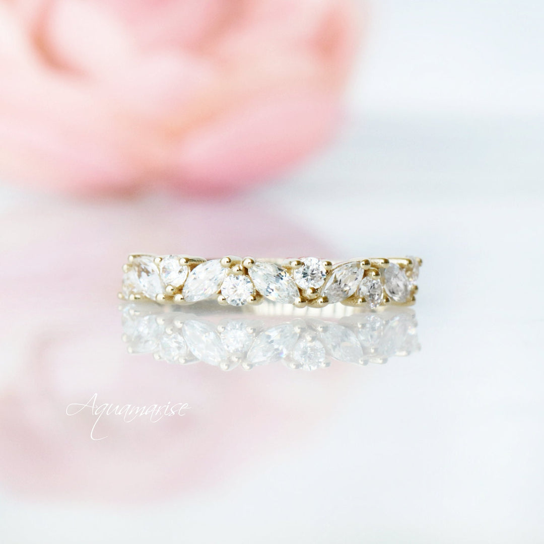 Willow White Sapphire Stacking Ring Set- 14K Yellow Gold Vermeil