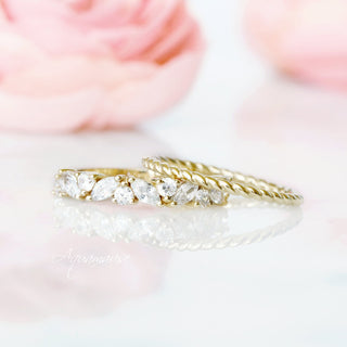 Marquise Natural Diamond or Moissanite Wedding Ring Set in 10K/14K/18K Solid Yellow Gold