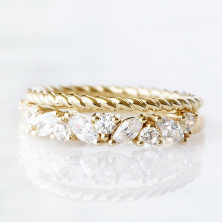 Willow White Sapphire Stacking Ring Set- 14K Yellow Gold Vermeil