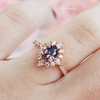 Astra Oval Cut Alexandrite Engagement Ring in 14K Rose Gold Vermeil
