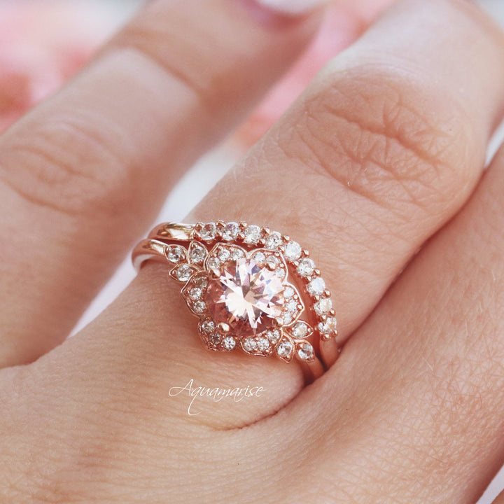 Jasmine Morganite Engagement Ring- 14K Solid Rose Gold