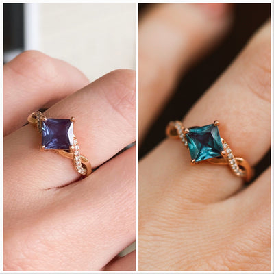 Sophia Kite Teal & Purple Alexandrite Engagement Ring- 14K Solid Rose Gold