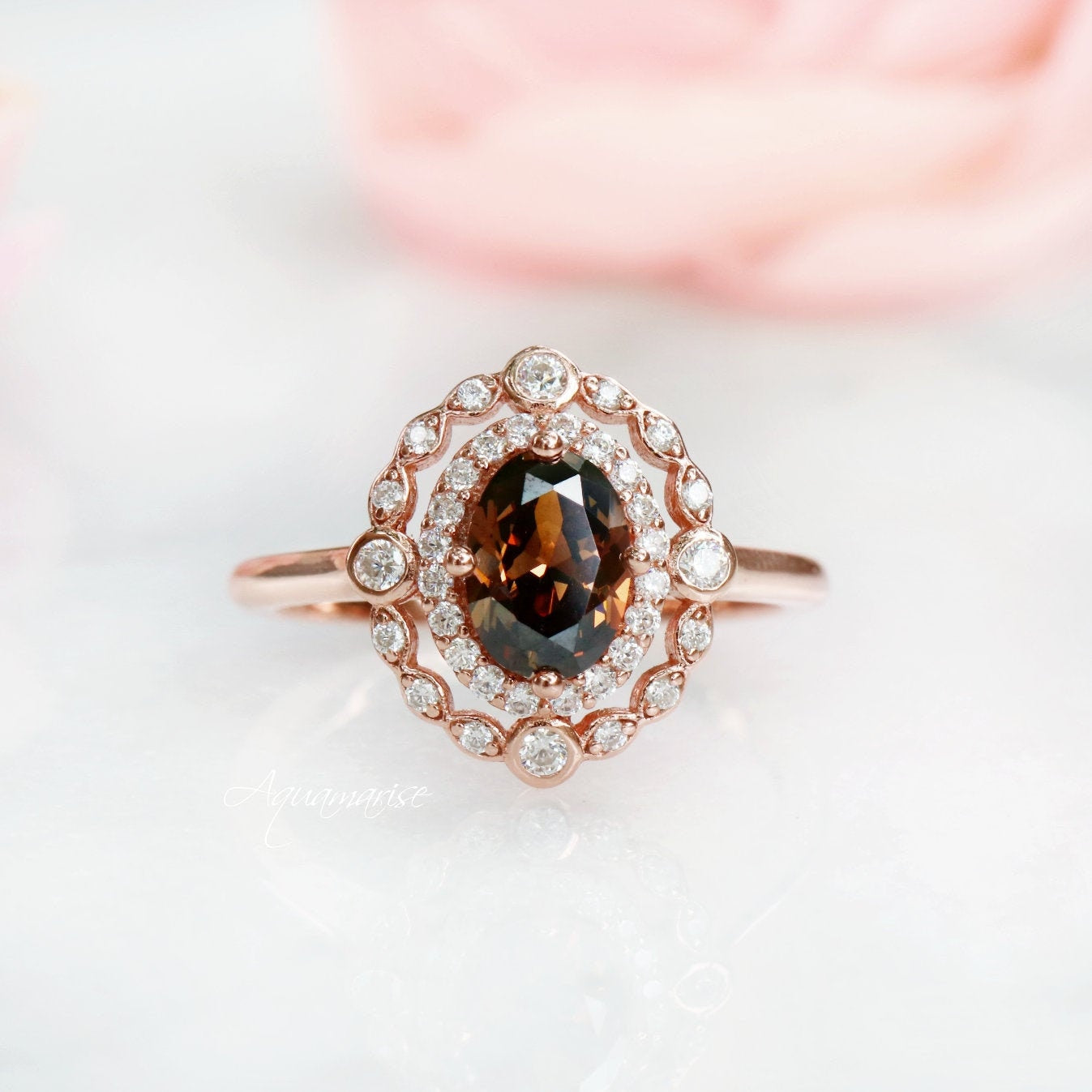 Valentina Smoky Quartz Ring- 14K Rose Gold Vermeil Brown Gemstone Engagement Ring For Women- Dainty Promise Ring- Anniversary Birthday Gift For Her