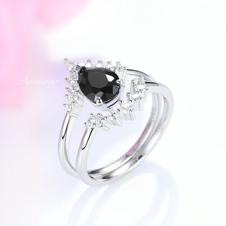 Lunette Black Diamond Ring Set- Sterling Silver