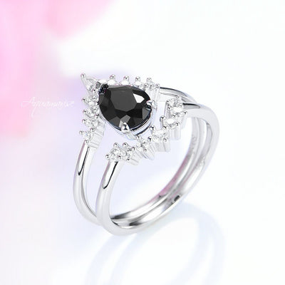 Lunette Black Diamond Ring Set- Sterling Silver