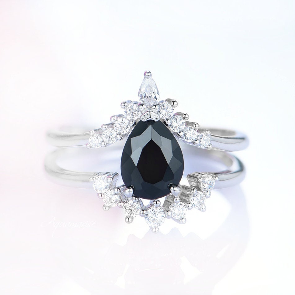 Lunette Black Diamond Ring Set- Sterling Silver