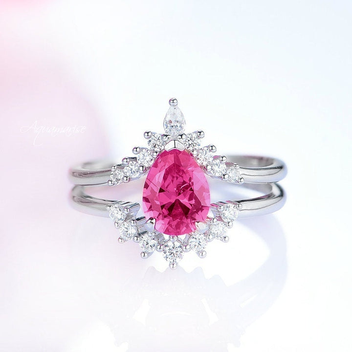 Lunette Pink Sapphire Ring Set- Sterling Silver