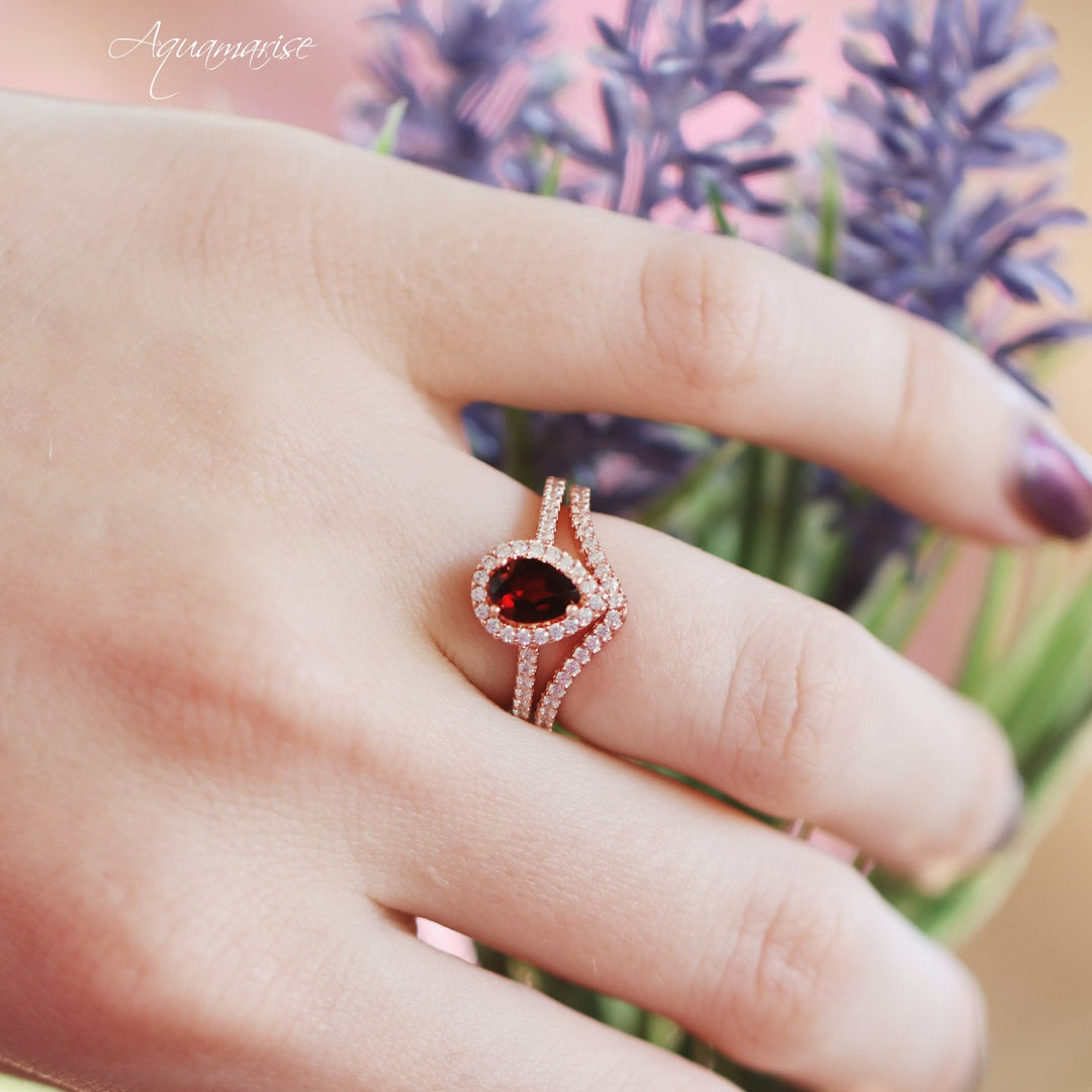 Emily Garnet Ring- 14K Rose Gold Vermeil