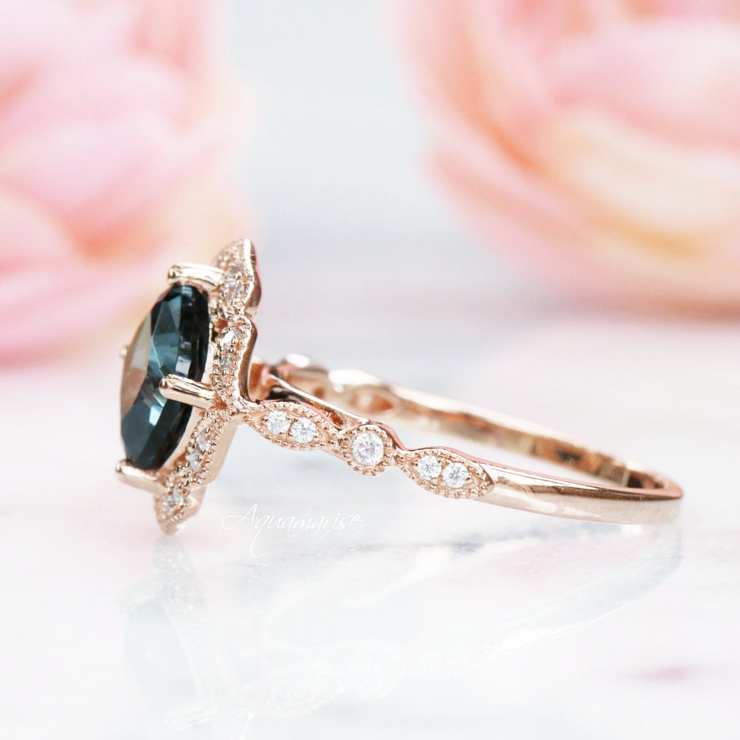 Luxe Cushion Cut Natural London Blue Topaz Engagement Ring- 14K Solid Rose Gold