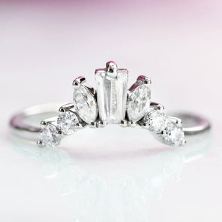 Tapered Baguette & Marquise Cluster Natural Diamond or Moissanite Wedding Band in 14K White Gold