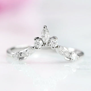 Marquise Natural Diamond or Moissanite Wedding Band in 14K White Gold