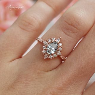 Astra North Star Aquamarine Engagement Ring in 14K Solid Rose Gold