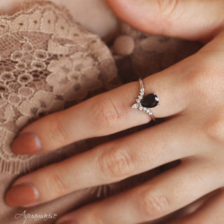 Lunette Black Onyx Engagement Ring Set in 14K White Gold