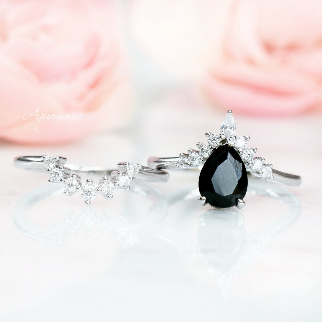 Lunette Black Diamond Ring Set- Sterling Silver