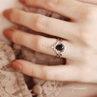 Lunette Black Onyx Engagement Ring Set in 14K White Gold