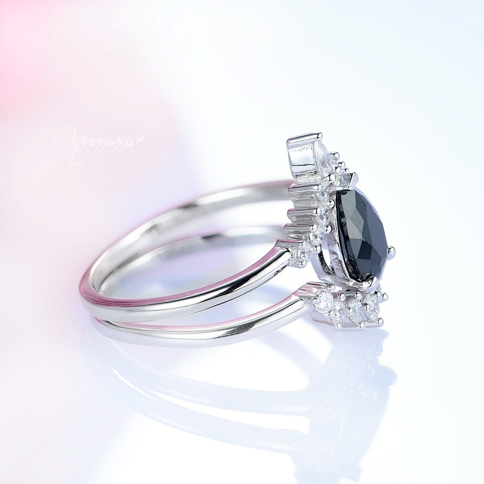 Lunette Black Diamond Ring Set- Sterling Silver