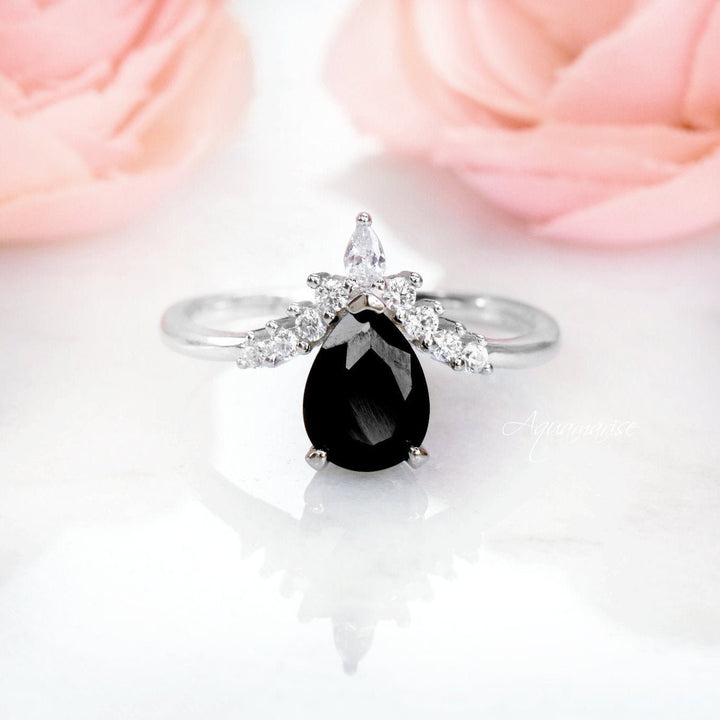 Lunette Black Diamond Ring Set- Sterling Silver