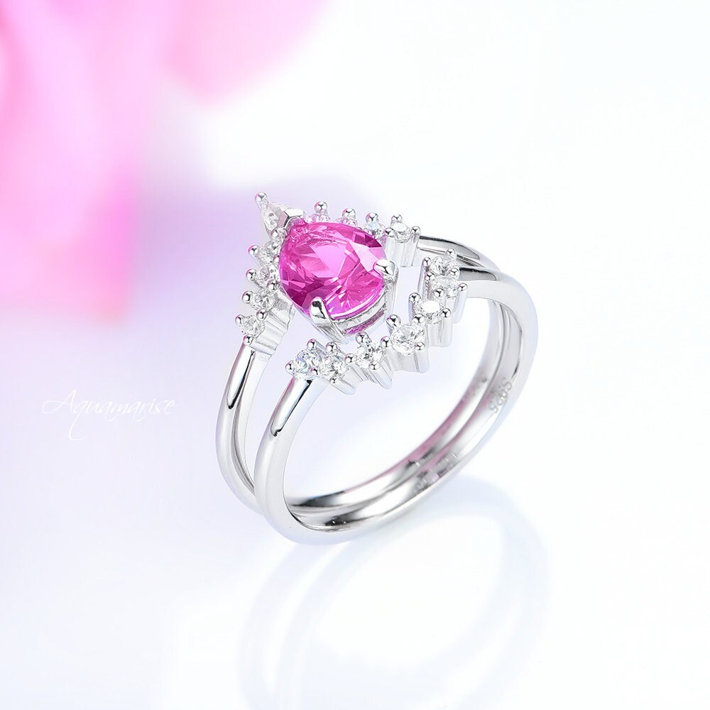 Lunette Pink Sapphire Ring Set- Sterling Silver