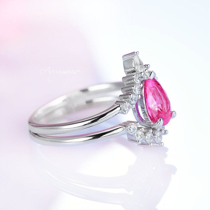 Lunette Pink Sapphire Ring Set- Sterling Silver