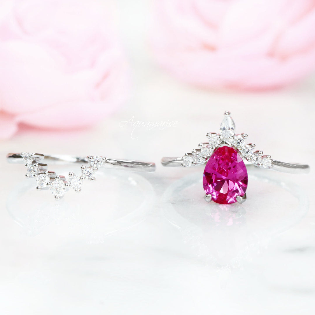 Lunette Pink Sapphire Ring Set- Sterling Silver