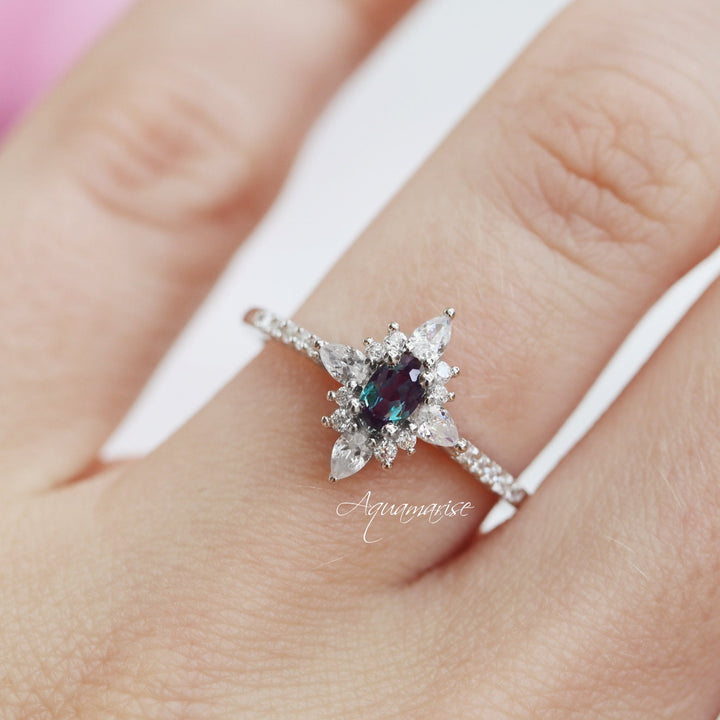 Starburst Alexandrite Engagement Ring- 14K White Gold