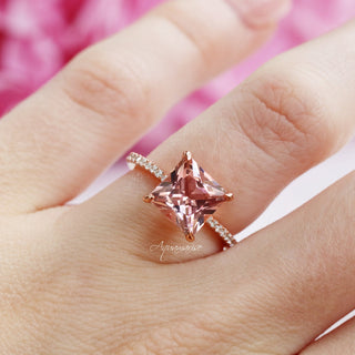 Princess Cut Blush Pink Morganite Engagement Ring in 14K Rose Gold Vermeil