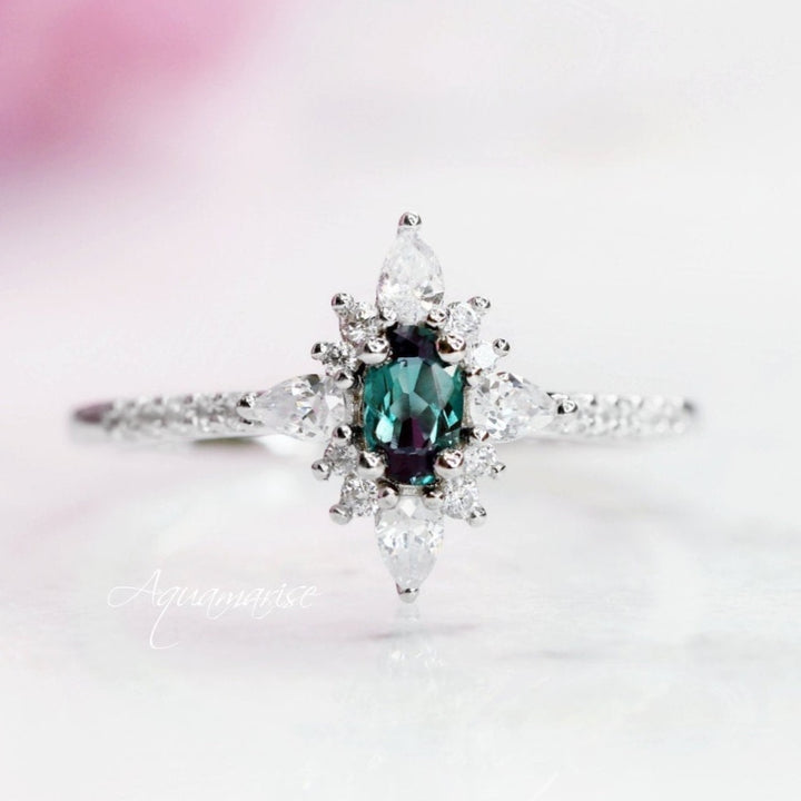 Starburst Alexandrite Engagement Ring- 14K White Gold