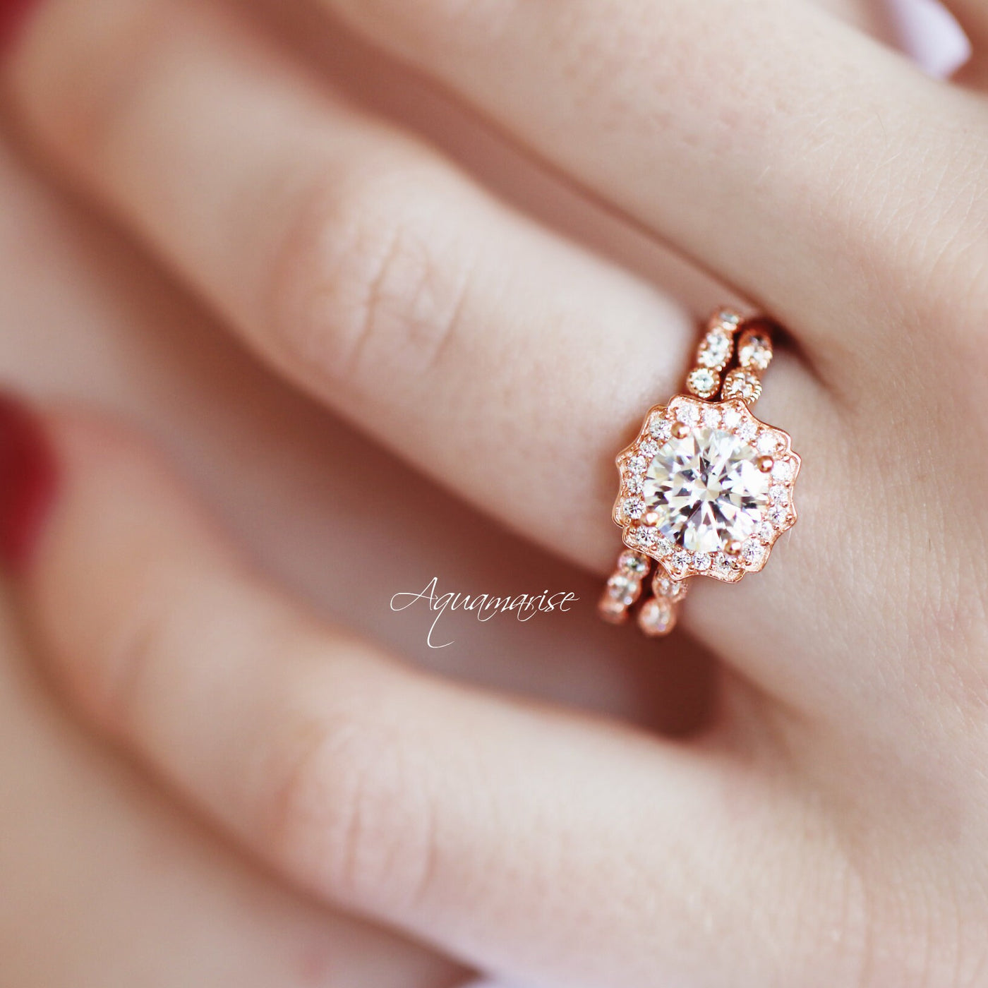 Cordelia Moissanite Engagement Ring- 14K Solid Rose Gold Ring