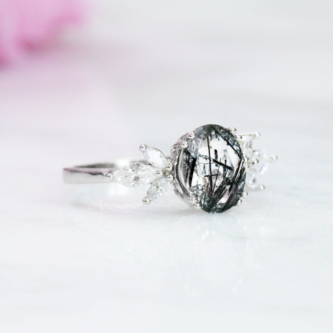 Eva Black Rutilated Quartz Ring- Sterling Silver