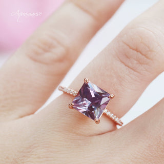 Princess Cut Alexandrite Engagement Ring in 14K Rose Gold Vermeil