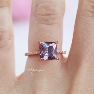 Princess Cut Alexandrite Engagement Ring in 14K Rose Gold Vermeil