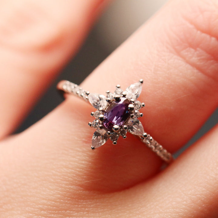 Starburst Alexandrite Engagement Ring- 14K White Gold