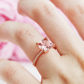 Princess Cut Blush Pink Morganite Engagement Ring in 14K Rose Gold Vermeil