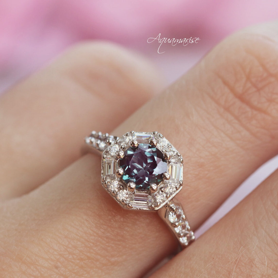 Hexagon Alexandrite Ring- Sterling Silver