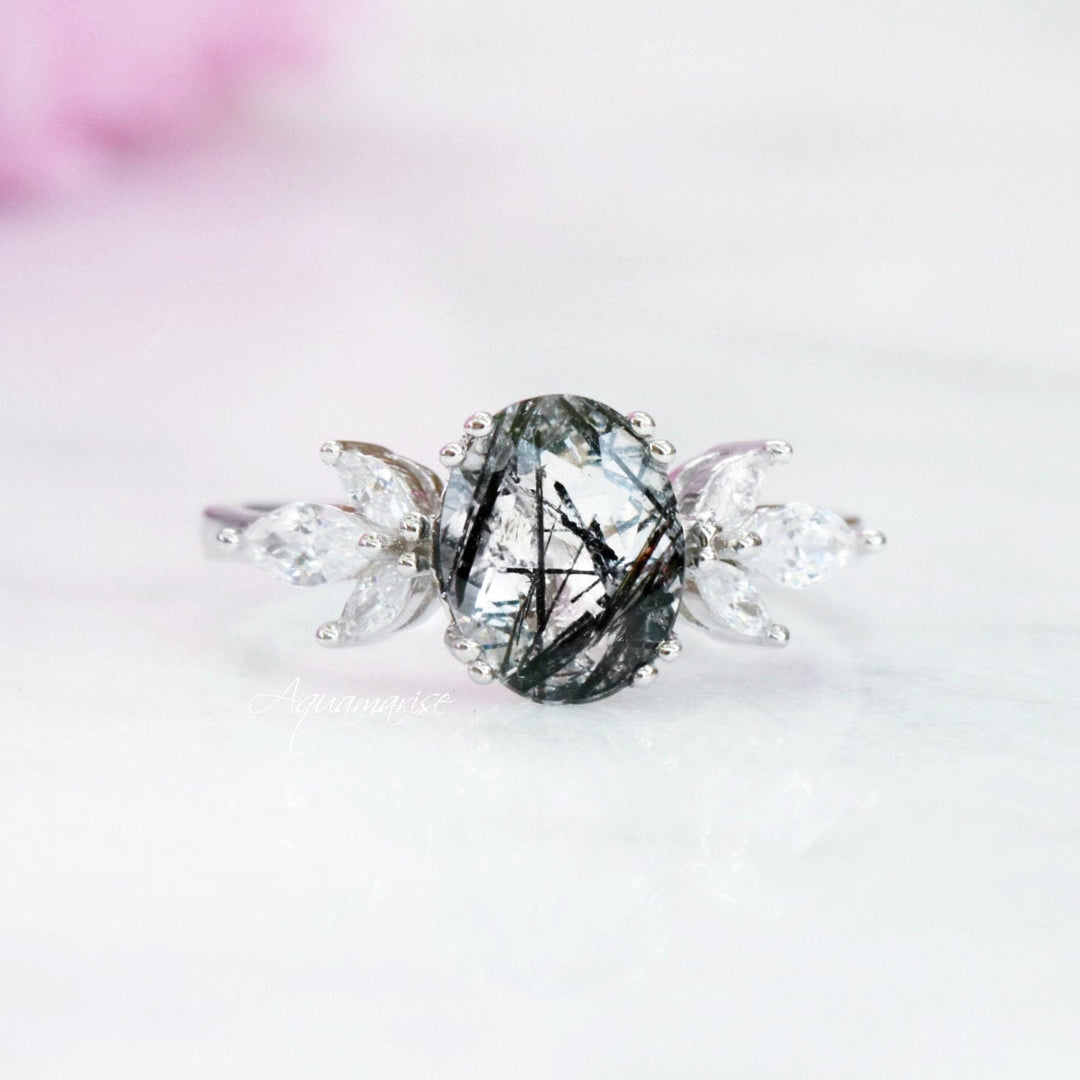 Eva Black Rutilated Quartz Ring- Sterling Silver