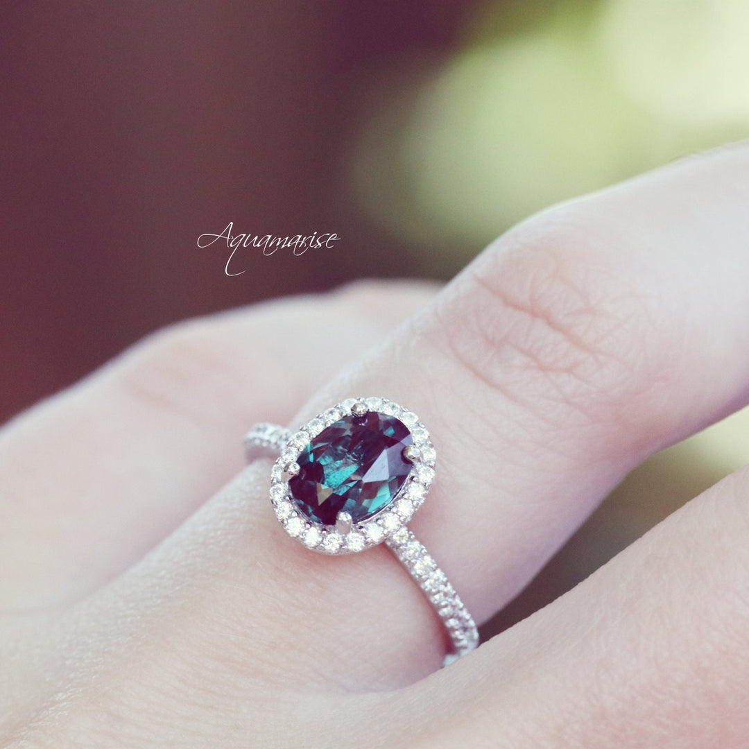 Iris Teal & Purple Oval Alexandrite Engagement Ring- 14K White Gold