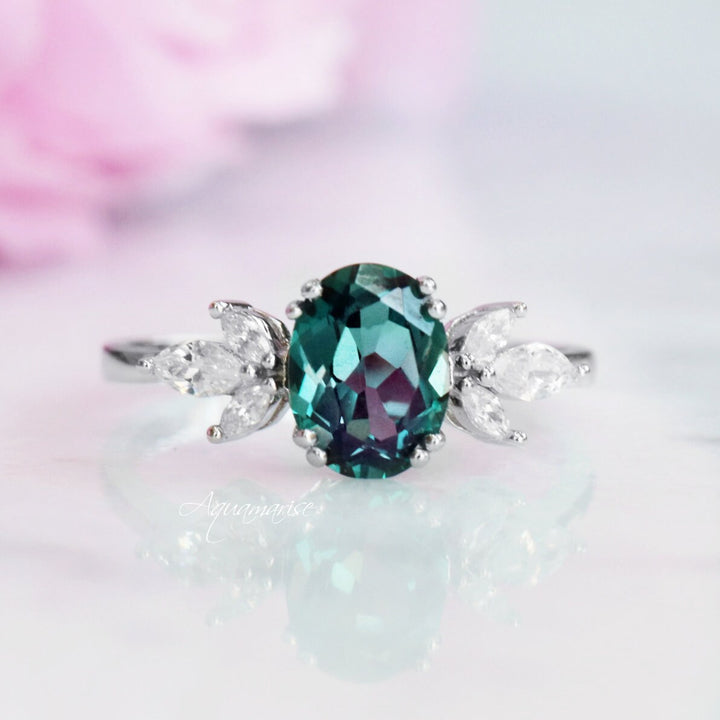 Eva Teal Alexandrite Ring- Sterling Silver