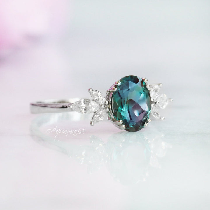 Eva Teal Alexandrite Ring- Sterling Silver