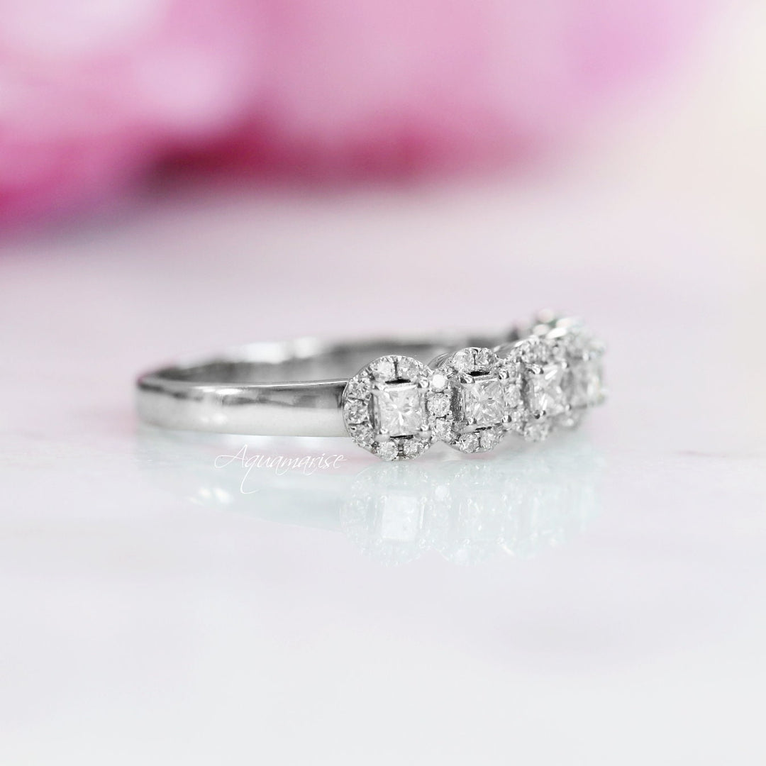 Princess Cut Diamond Wedding Band- 14K White Gold