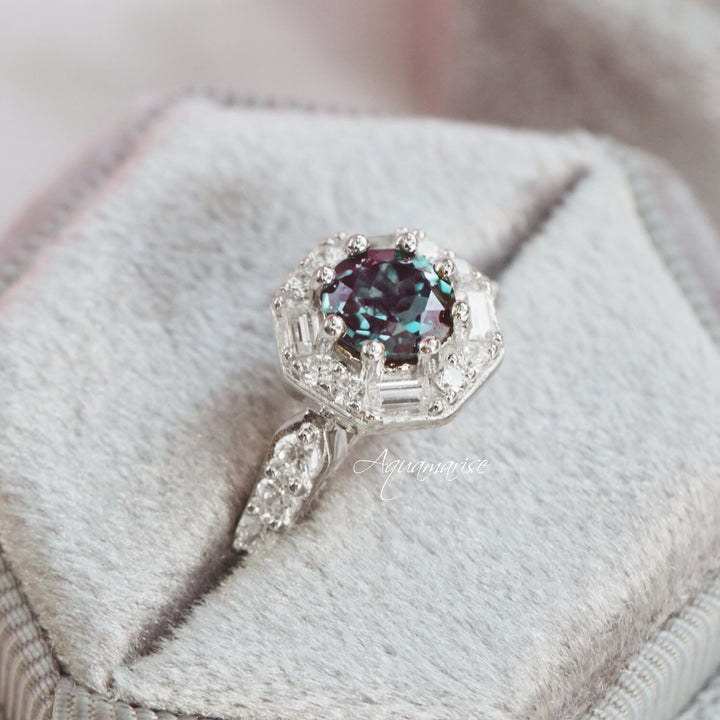 Hexagon Alexandrite Ring- Sterling Silver