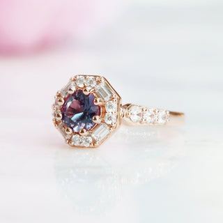 Octavia Hexagon Alexandrite Ring in 14K Rose Gold Vermeil