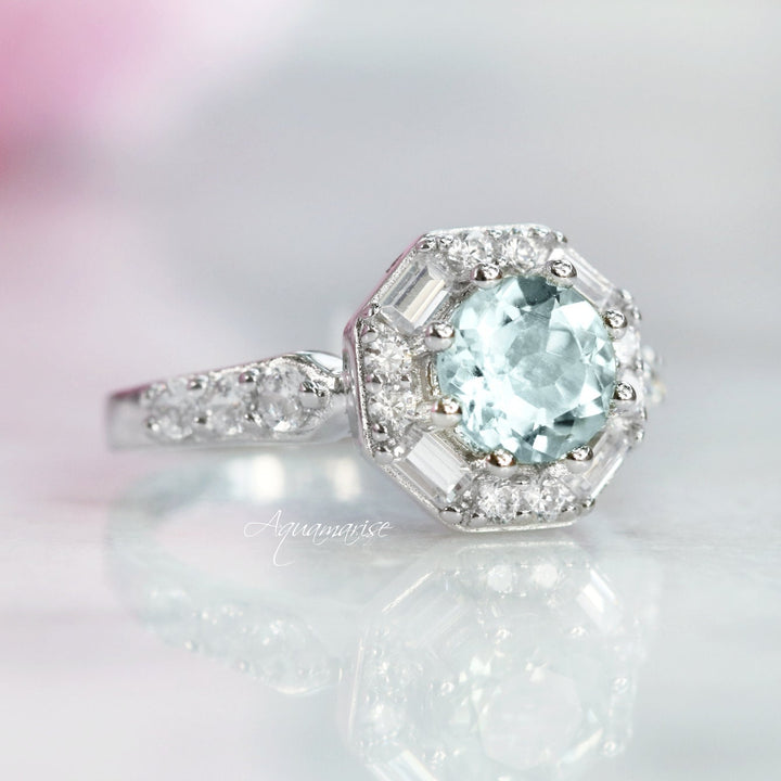 Hexagon Aquamarine Ring- Sterling Silver