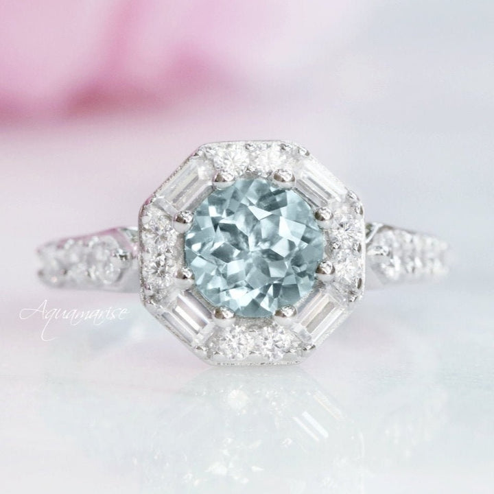 Hexagon Aquamarine Ring- Sterling Silver